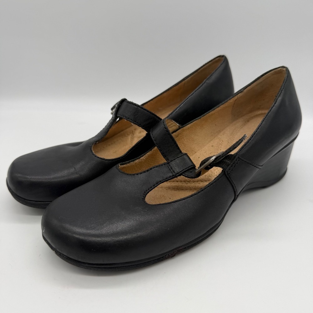 Naturalizer Womens Westbury Black Leather T-Strap Wedge Mary Jane Shoes 8M